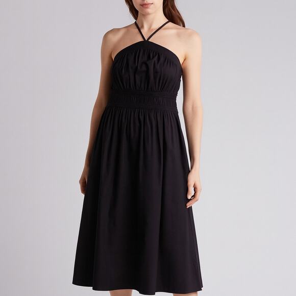 Rachel Parcell Halter Poplin Midi Dress Black XXS - Picture 1 of 8